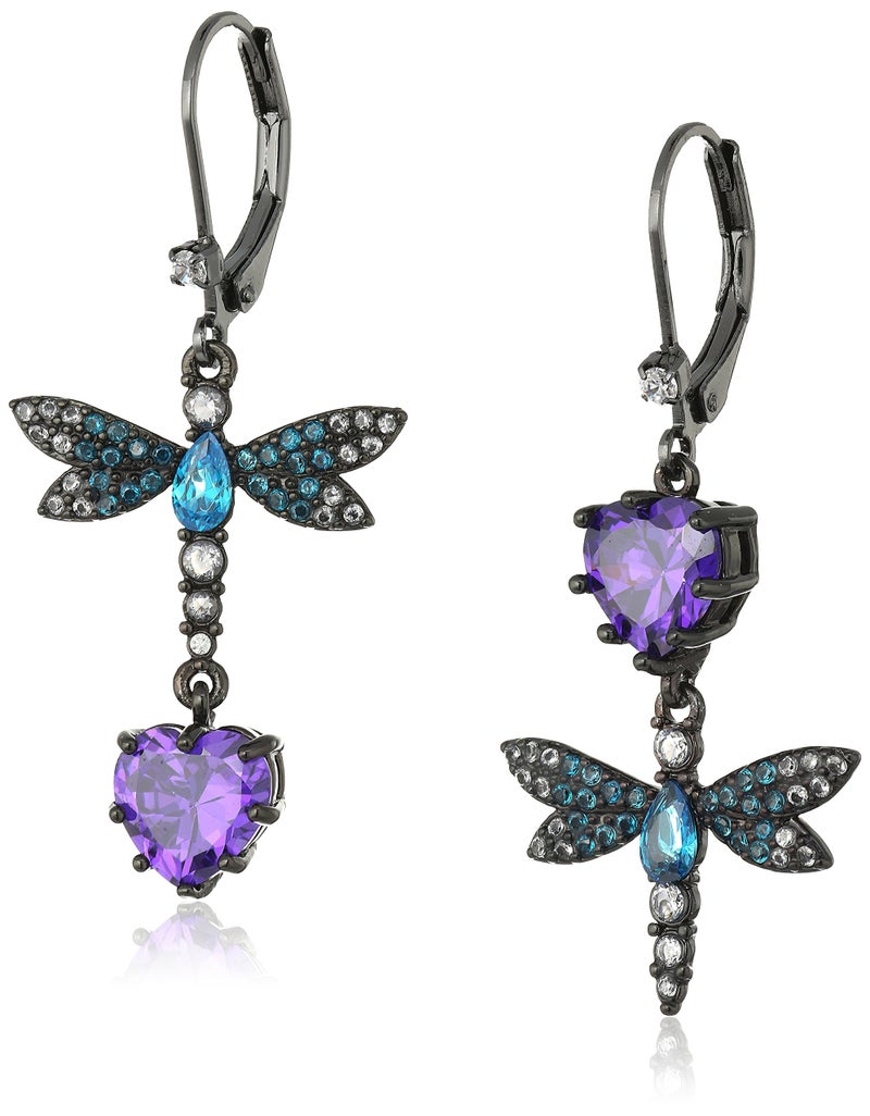 Betsey Johnson CZ & Butterfly Double Mismatch Drop Earring - Image 1